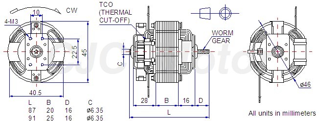 universal motor dimension